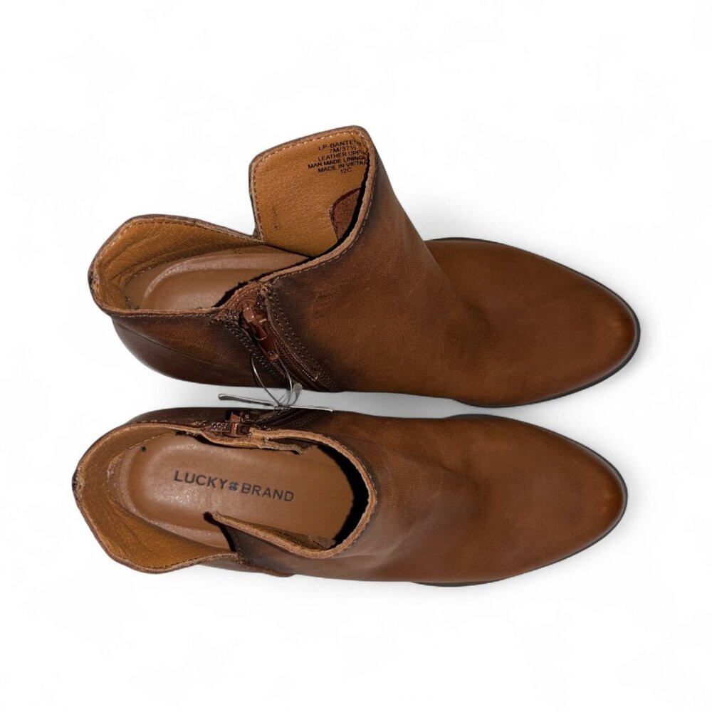 Lucky Brand Leather Basel Ankle Booties Brown Toffee New Size 7M Fall Boots - Picture 7 of 7